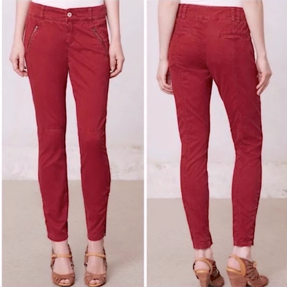Pilcro and the Letterpress Stitched Moto Zipper Bottom Jeans Size 8P Brick Red